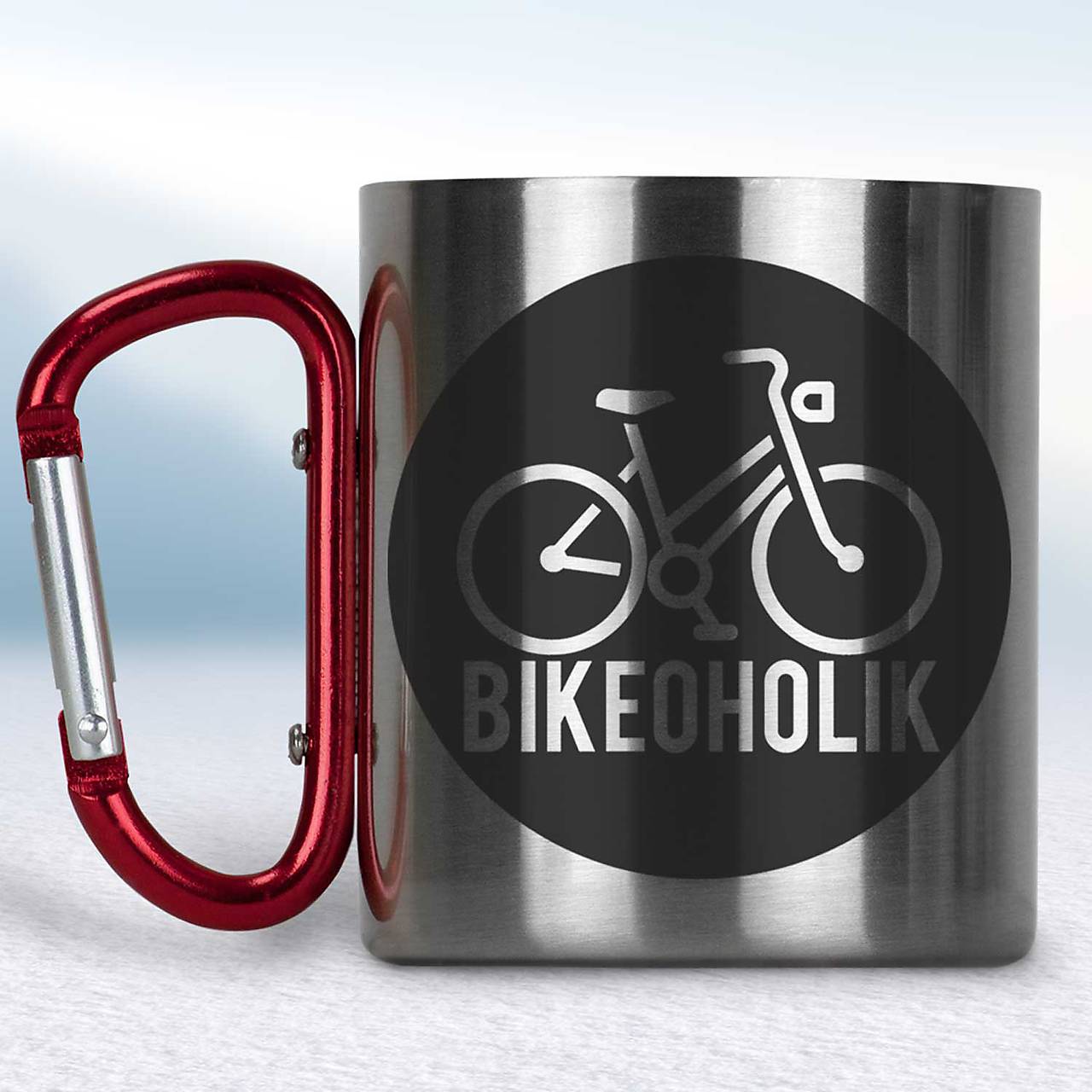 Nerezový turistický hrnček s karabínkou