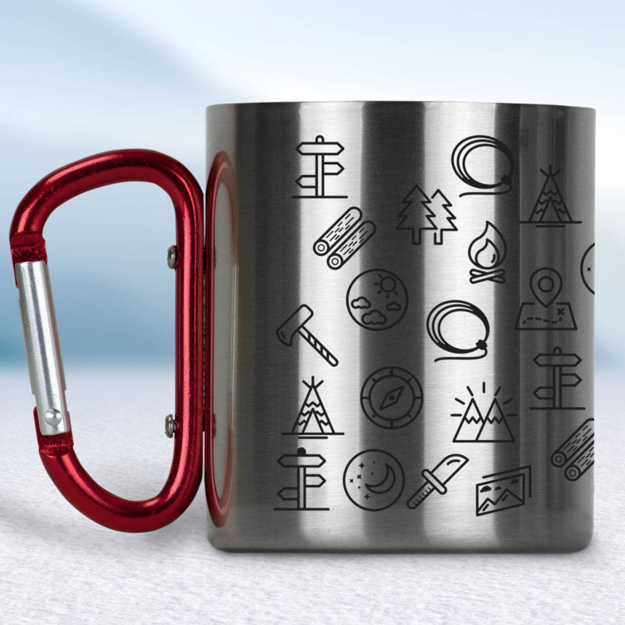 Nerezový turistický hrnček s karabínkou