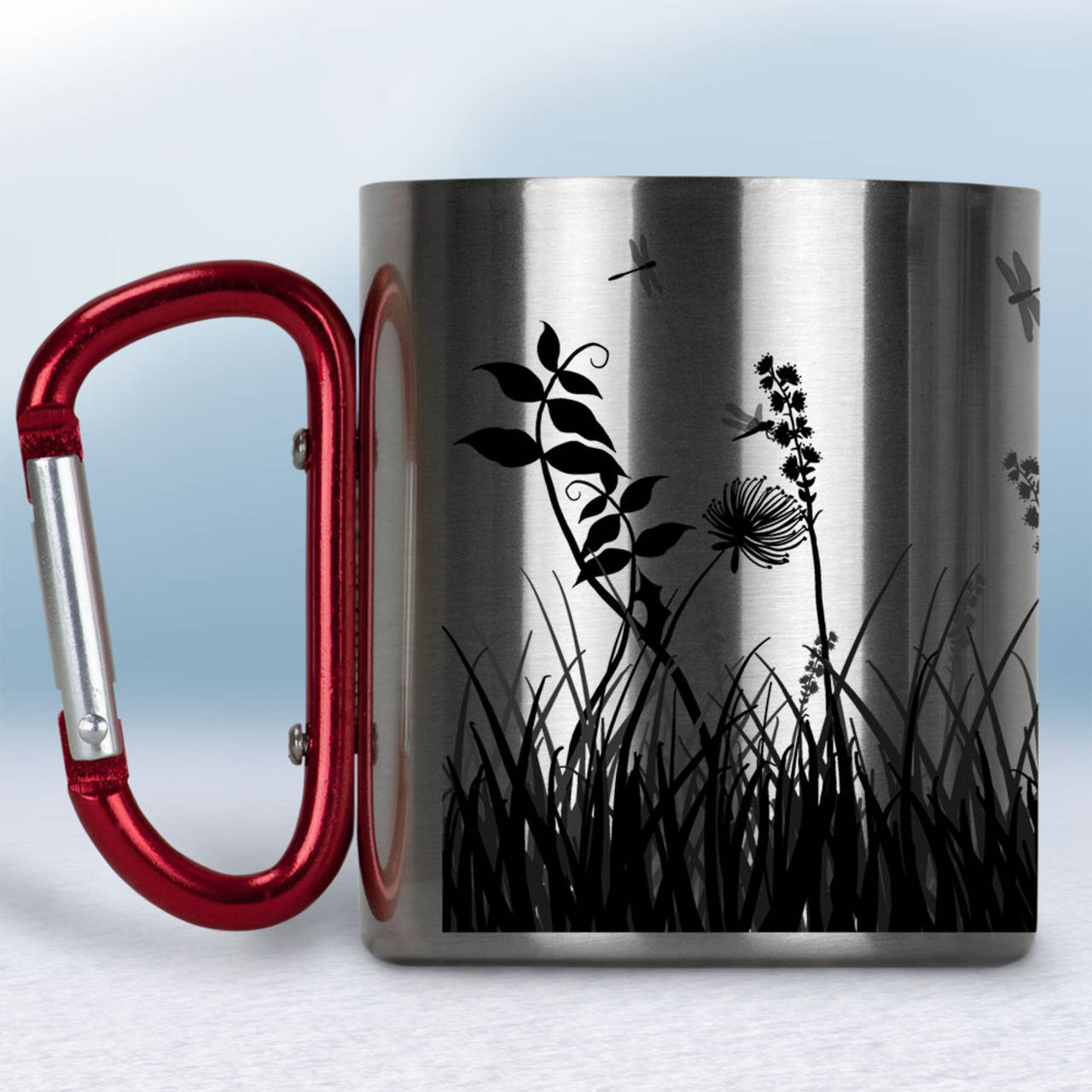 Nerezový turistický hrnček s karabínkou