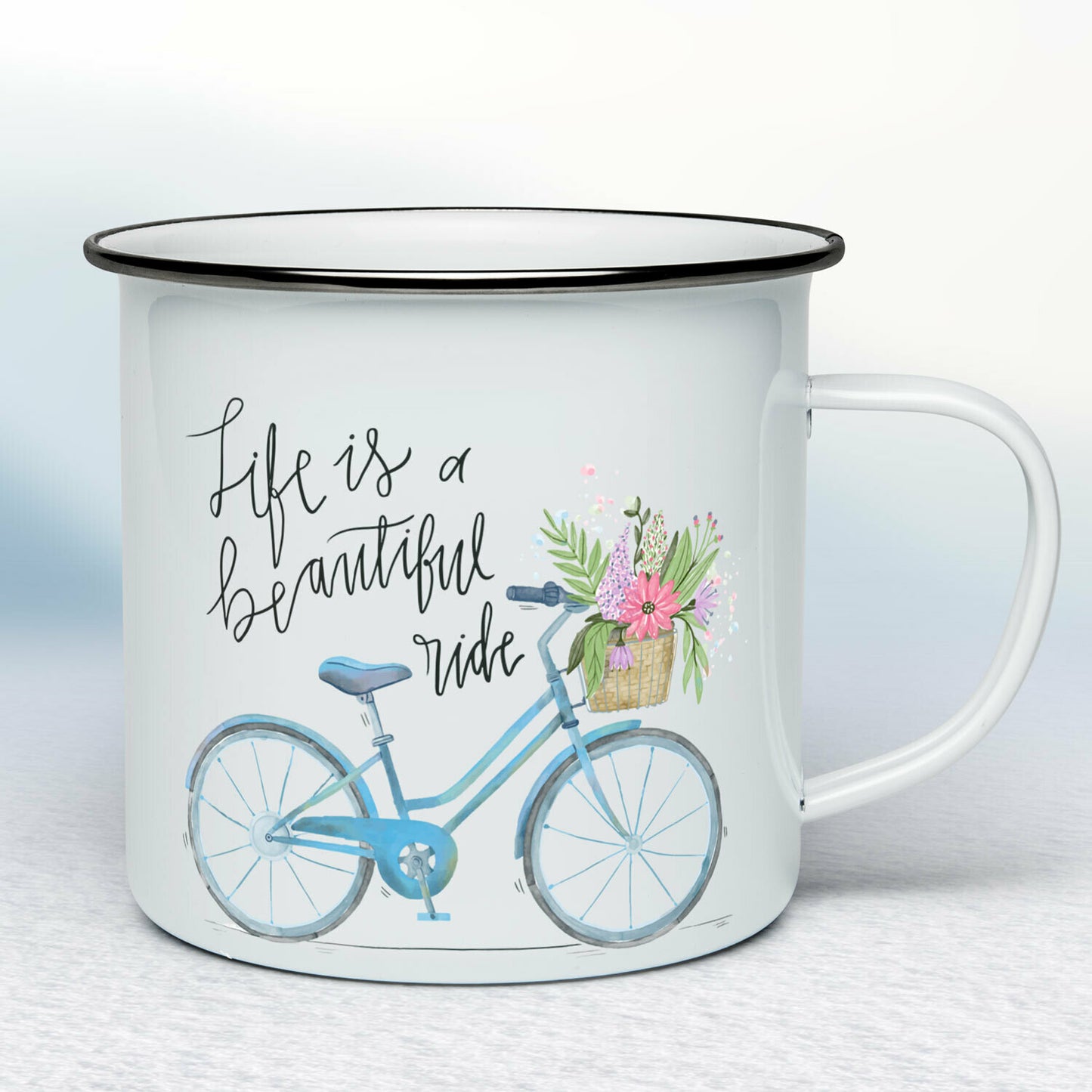 Smaltovaný hrnček - biely - Life is a beautiful ride