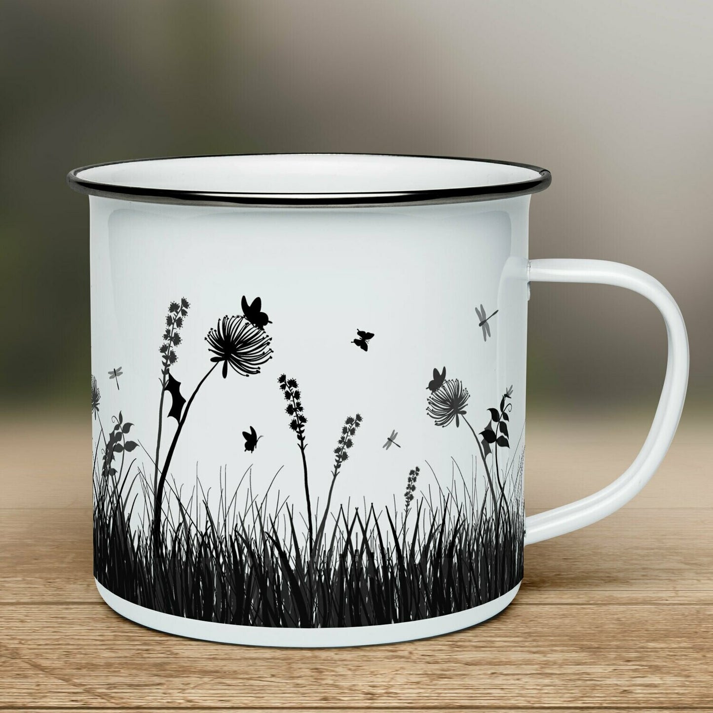 Smaltovaný hrnček - biely - Lúčny svet