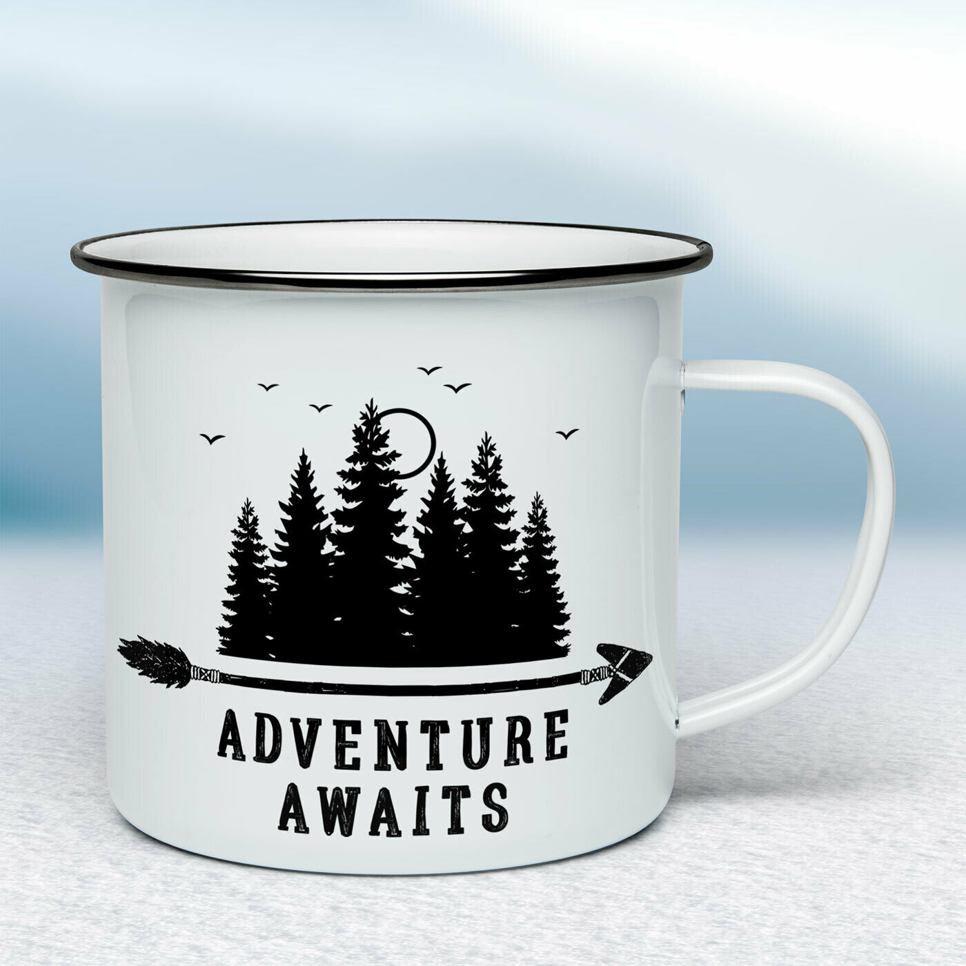 Smaltovaný hrnček - biely - Adventure awaits