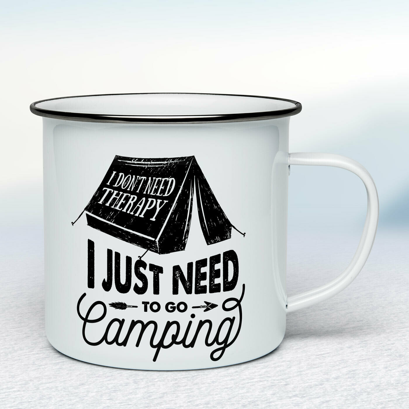 Smaltovaný hrnček - biely - I don't need therapy I just need to go camping