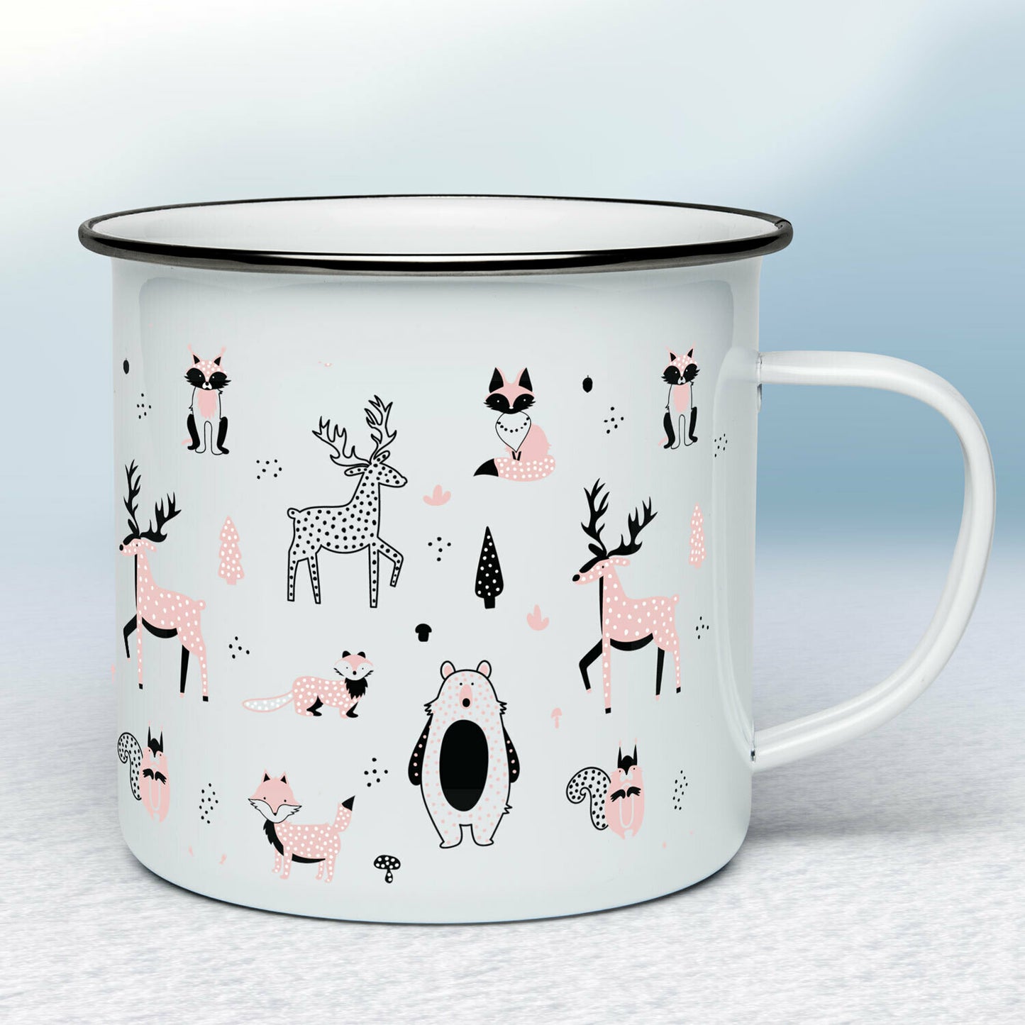 Smaltovaný hrnček - biely - Roztomilé zvieratká