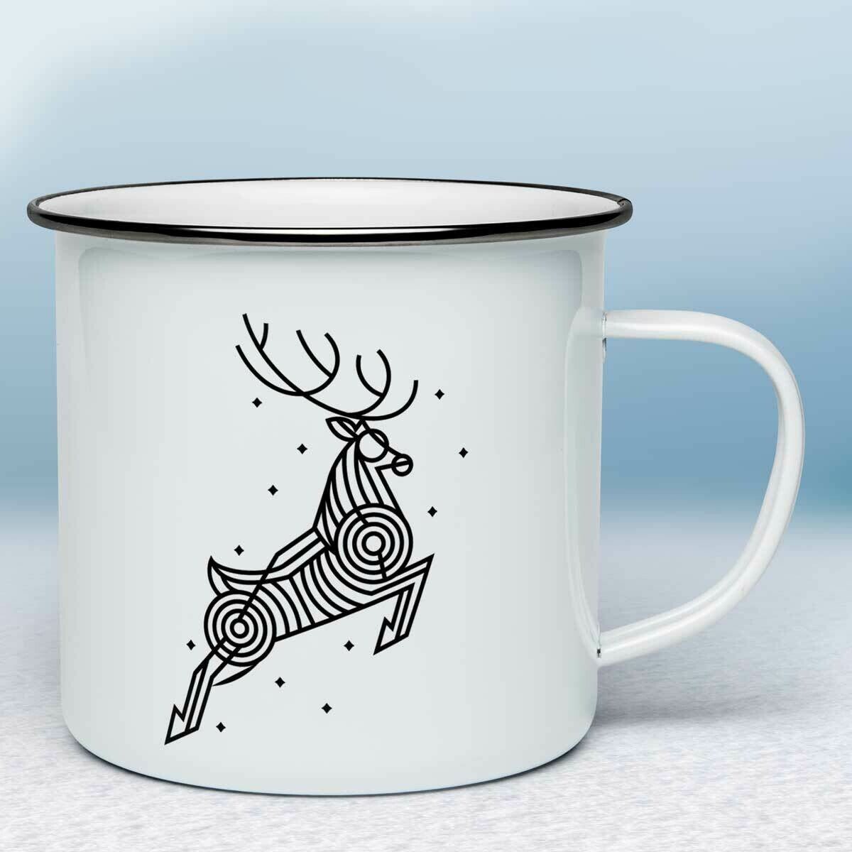 Smaltovaný hrnček - biely - Geometrický jeleň