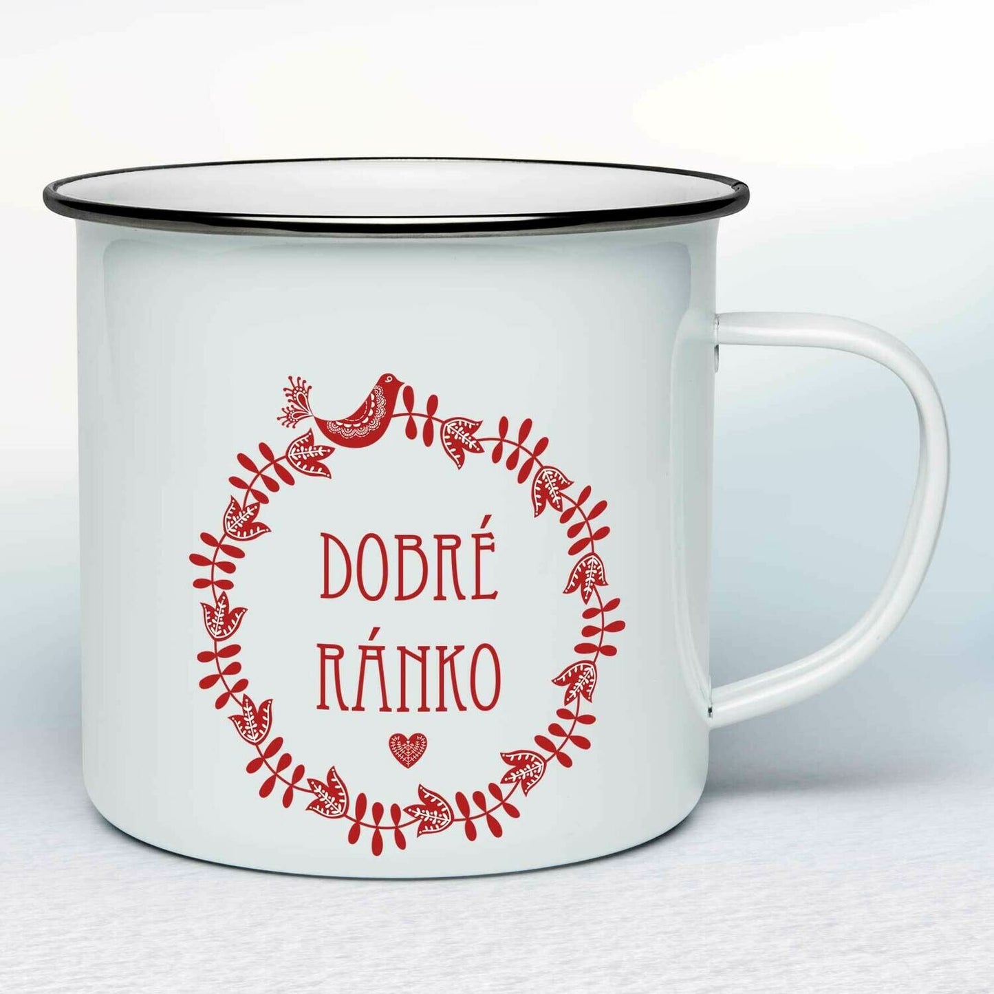 Smaltovaný hrnček - biely - Dobré ránko