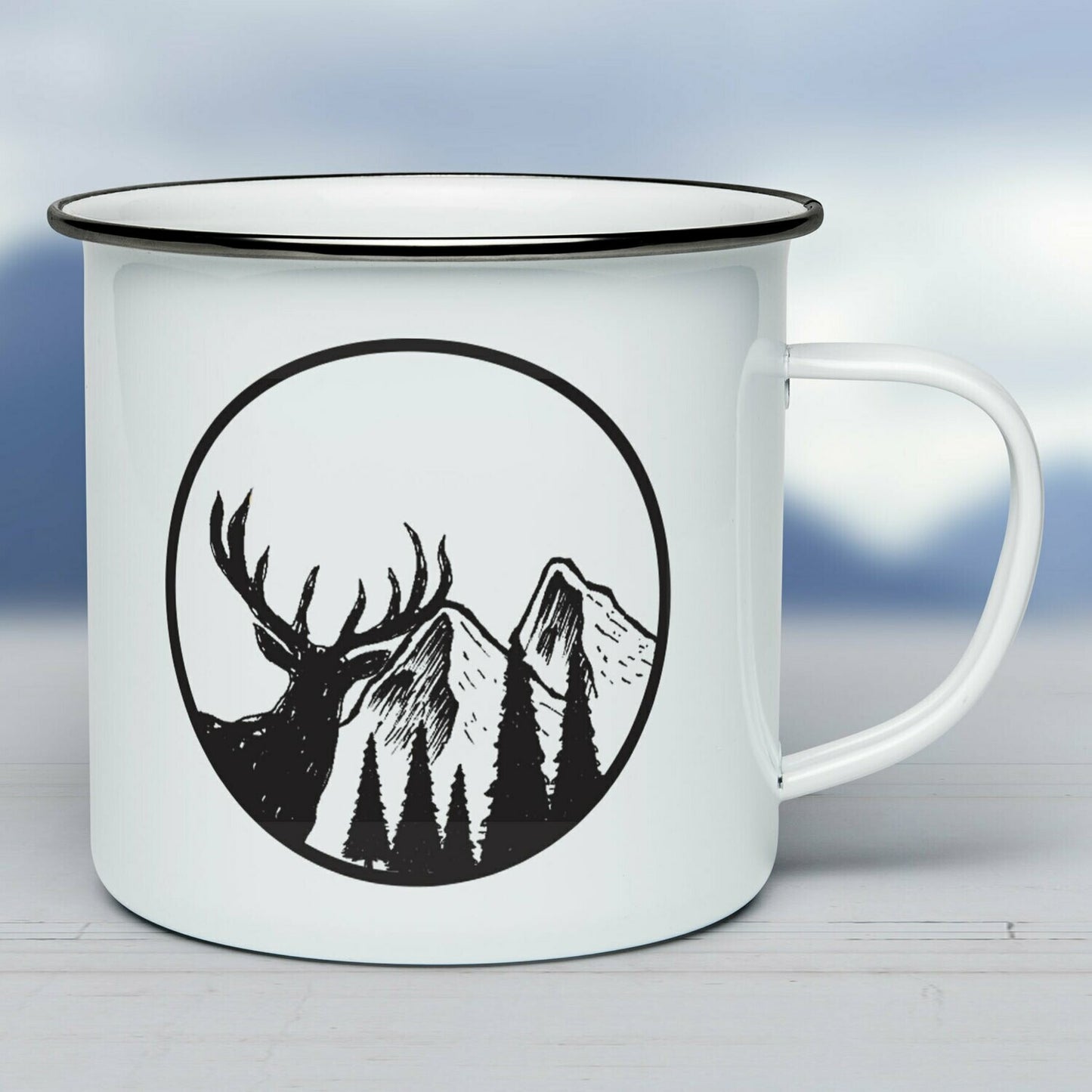 Smaltovaný hrnček - biely - Zvedavý jeleň