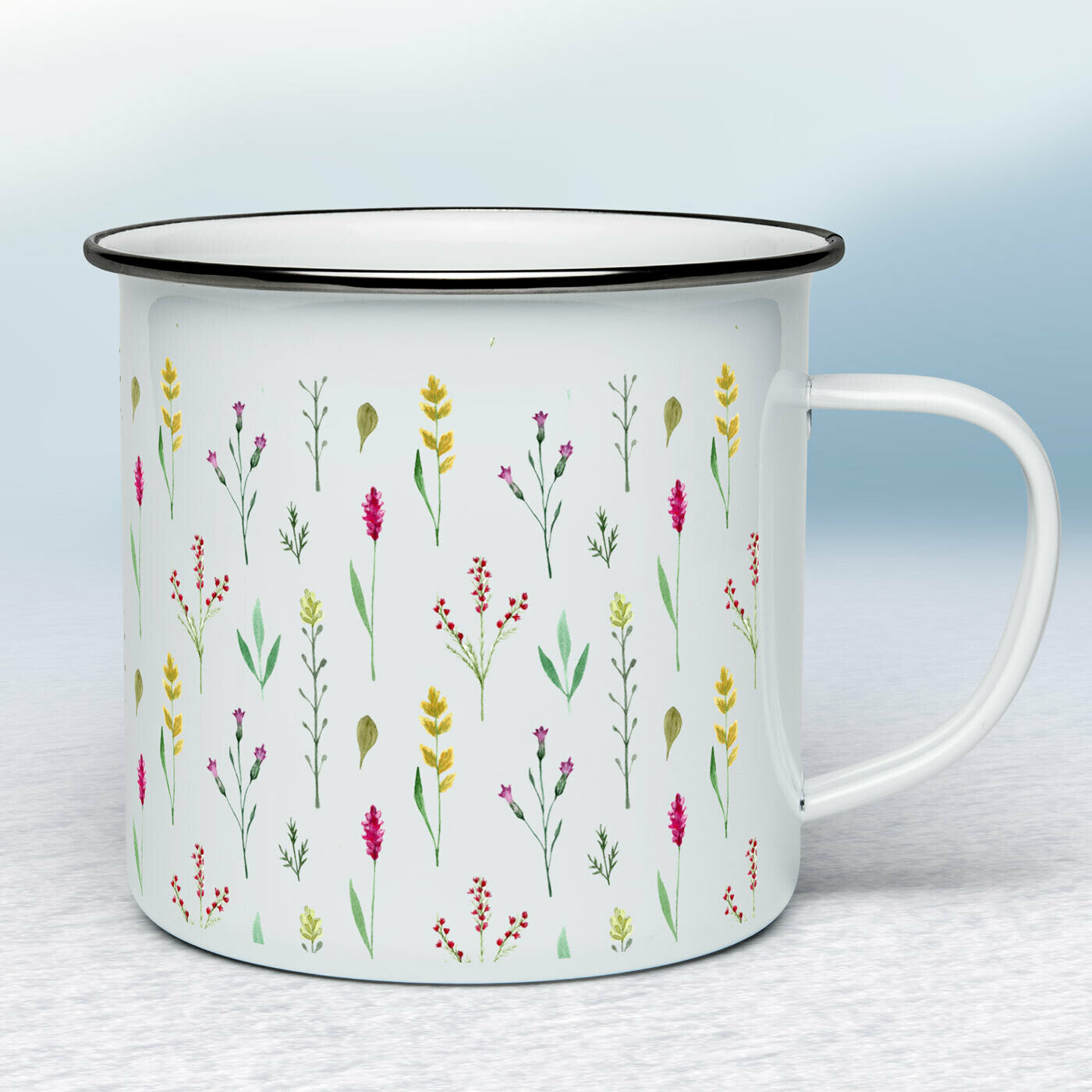 Smaltovaný hrnček - biely - Lúčne kvety