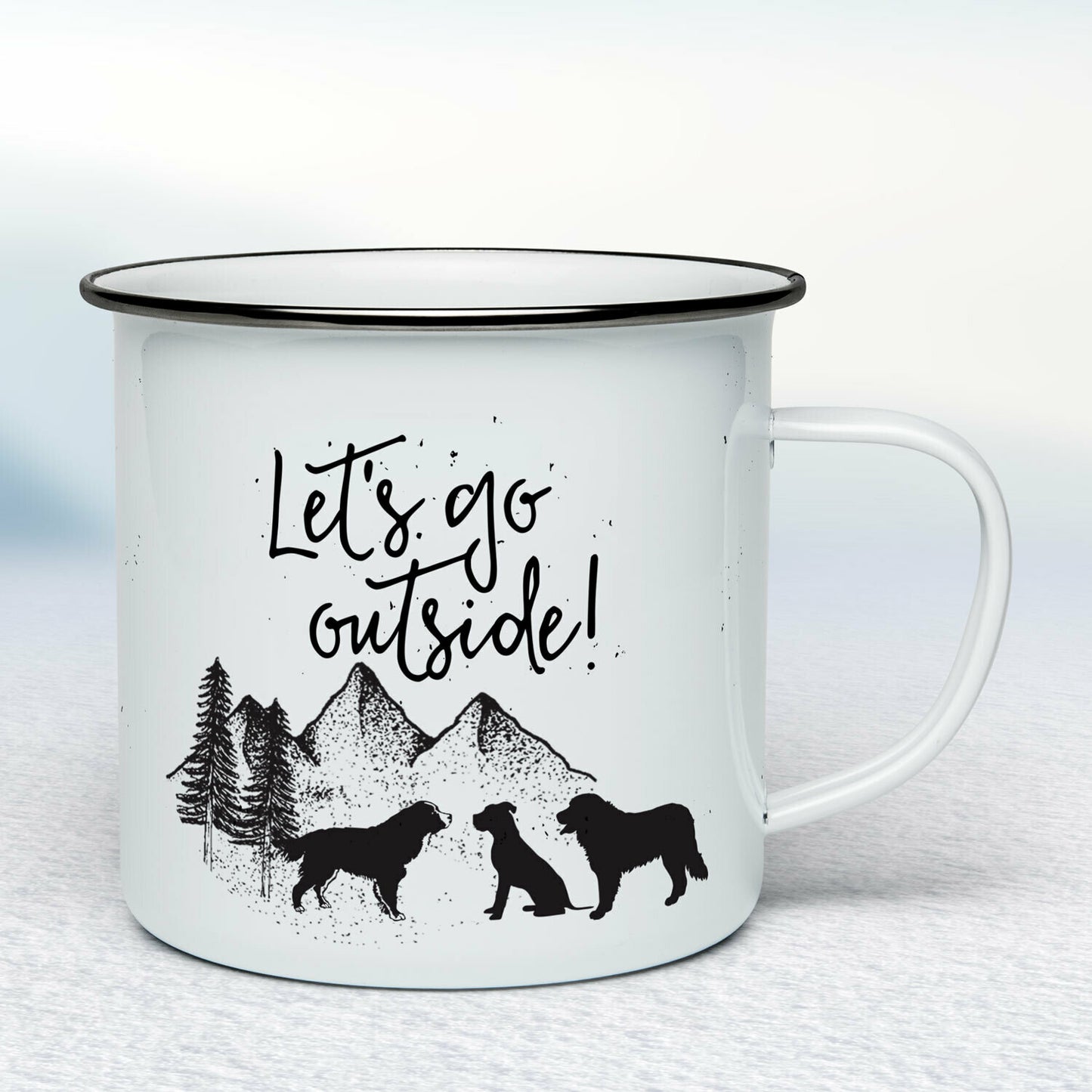 Smaltovaný hrnček - biely - Let's go outside!