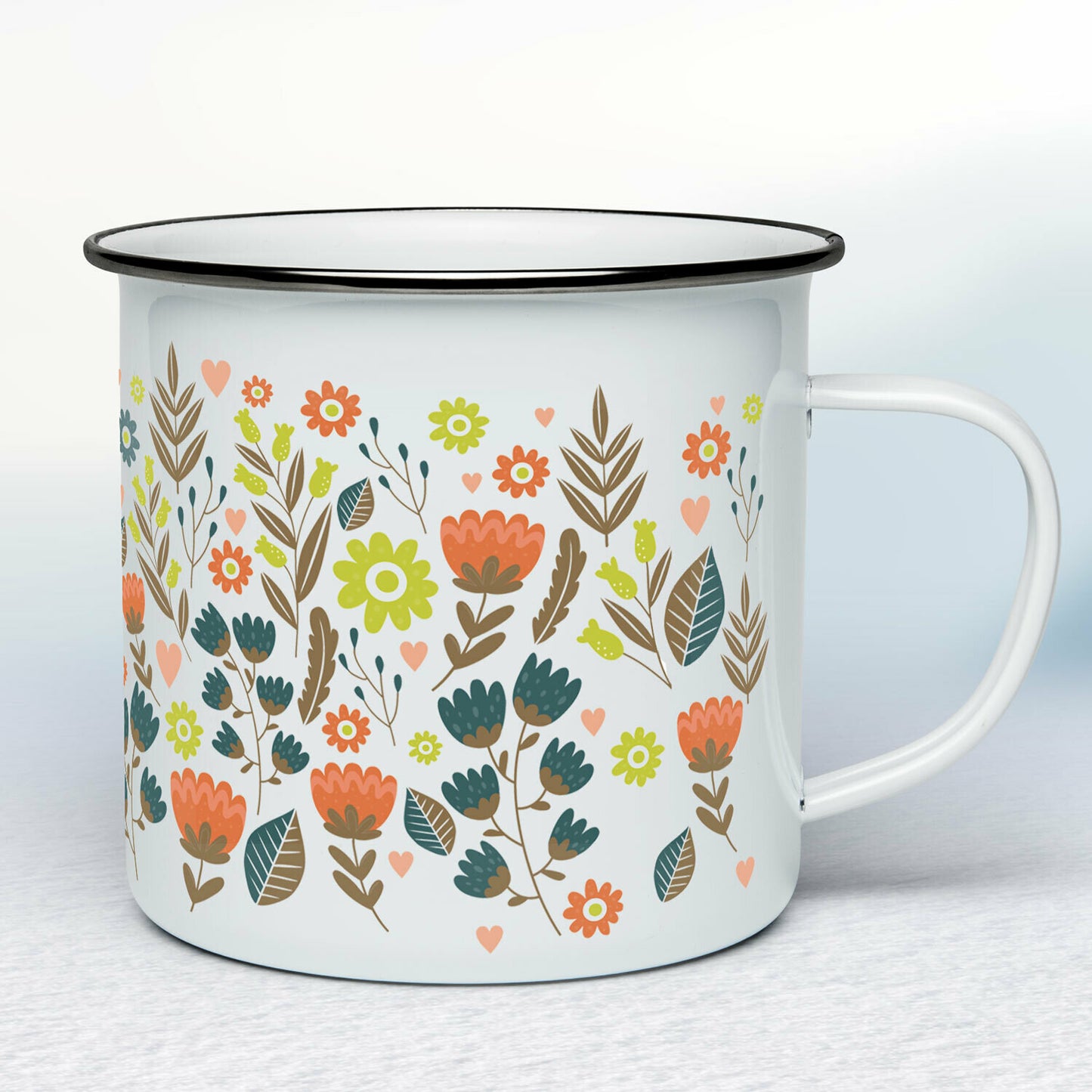 Smaltovaný hrnček - biely - Jesenné lúčne kvety