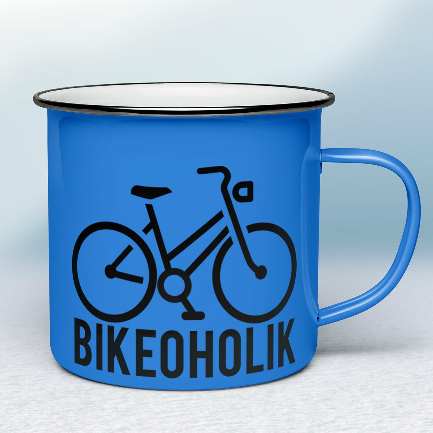 Smaltovaný hrnček - modrý - Bikeoholik