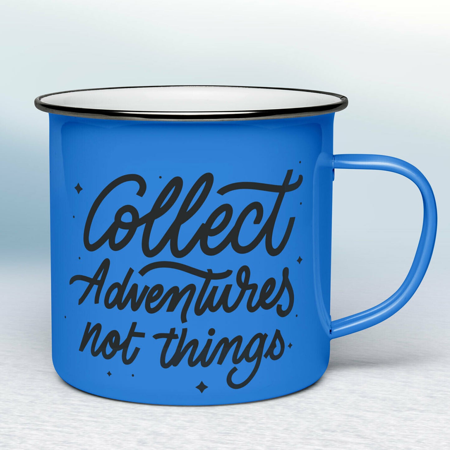 Smaltovaný hrnček - modrý - Collect adventures not things