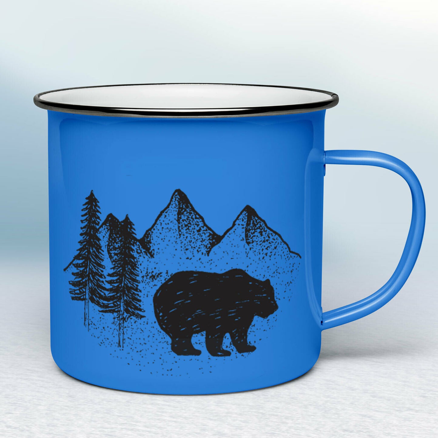 Smaltovaný hrnček - modrý - Medveď v prírode