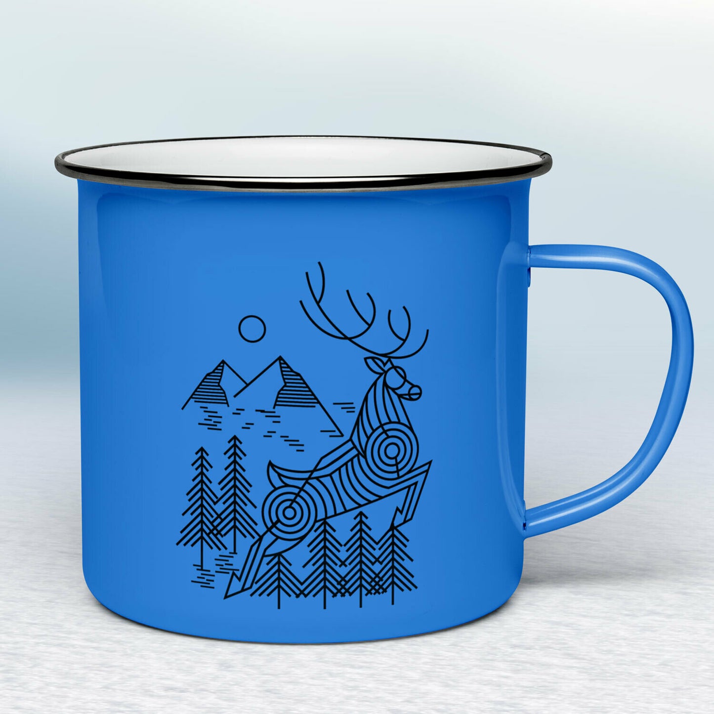 Smaltovaný hrnček - modrý - Geometrický jeleň v prírode