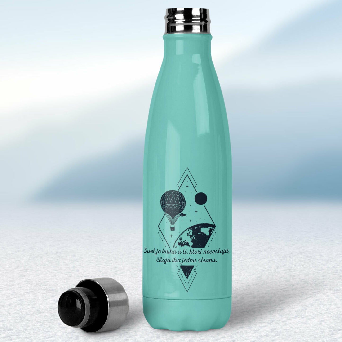 Termofľaša - mentolová - Svet je kniha a tí, ktorí necestujú, čítajú iba jednu stranu