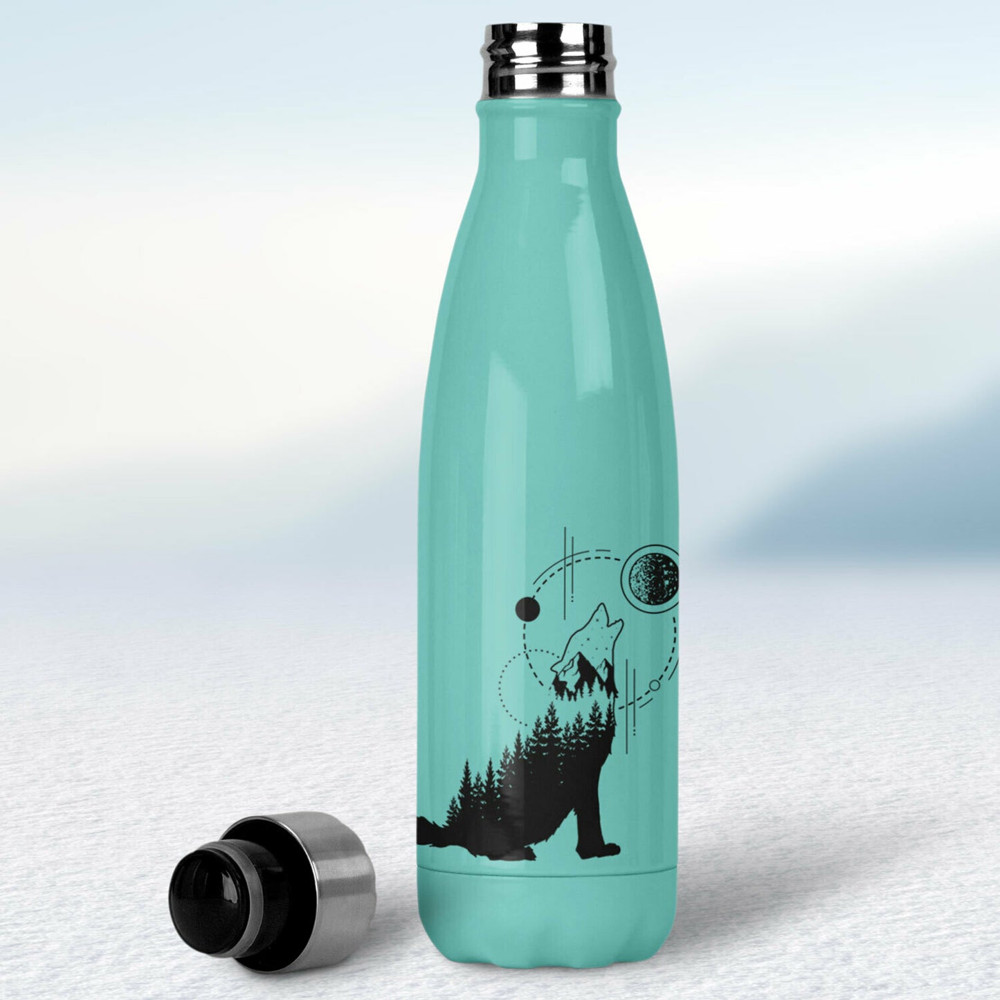 Termofľaša - mentolová - Geometrický vlk