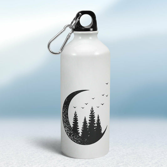 Turistická fľaša - biela - Mesiac s ihličnatým lesom