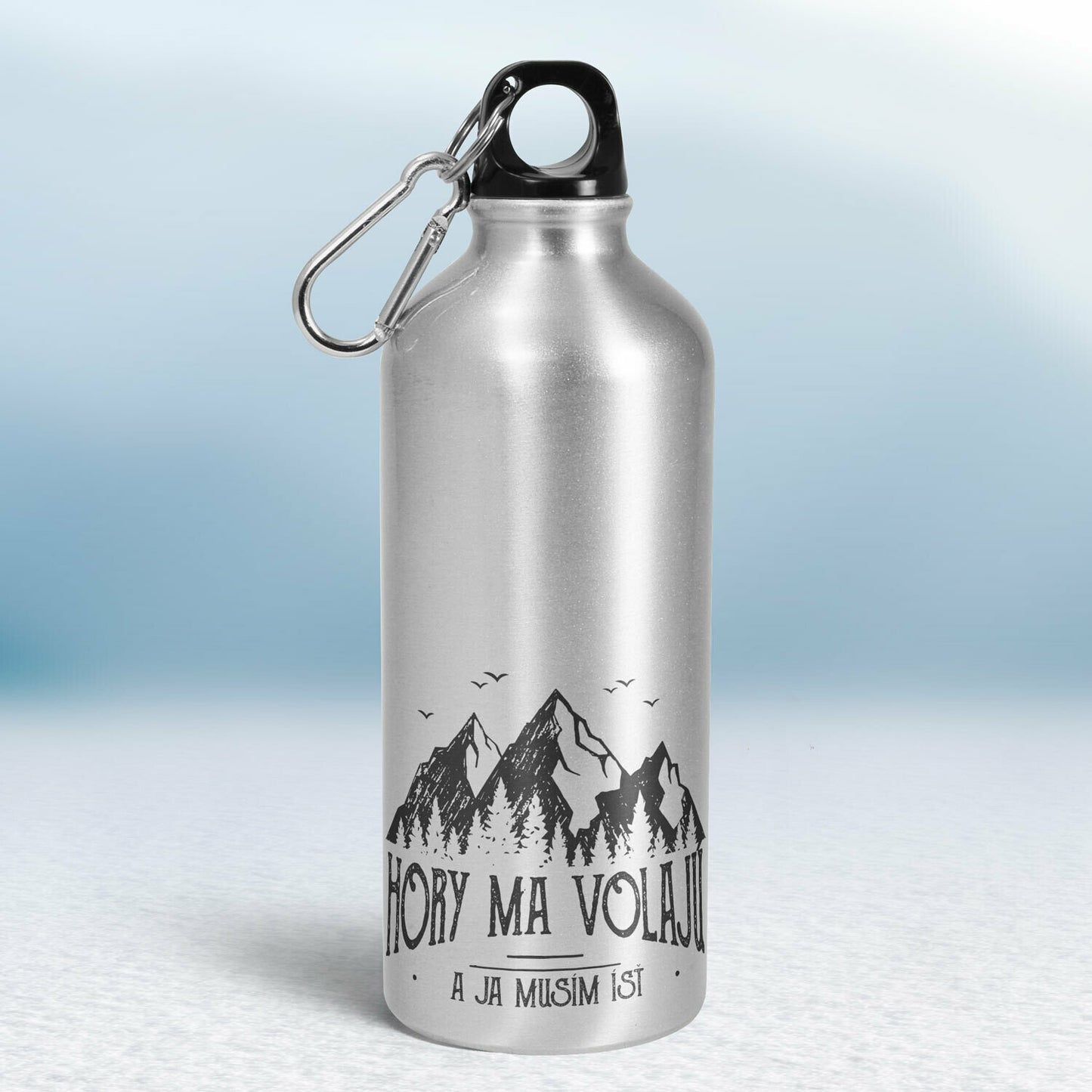 Turistická fľaša - strieborná - Hory ma volajú a ja musím ísť (s vtákmi)