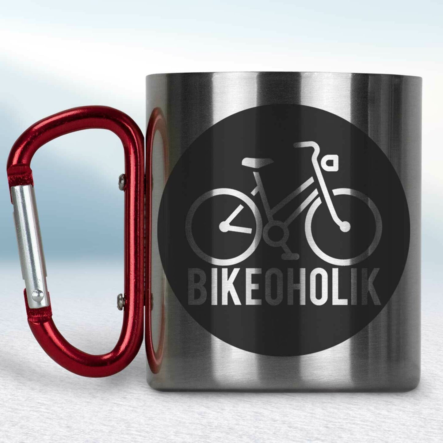 Kovový turistický hrnček s karabínkou