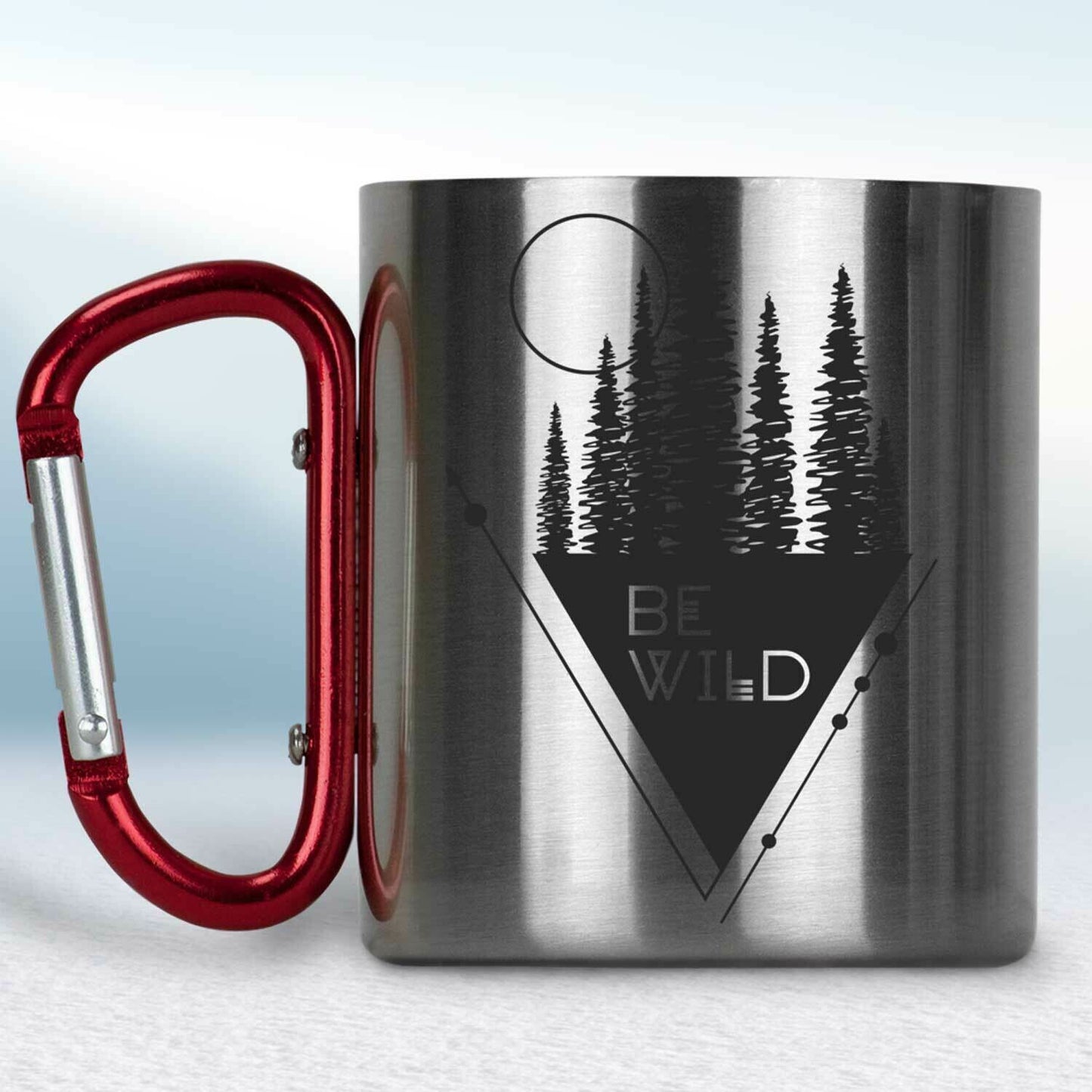 Kovový turistický hrnček s karabínkou