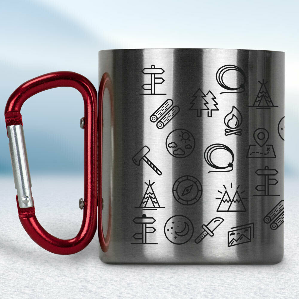 Kovový turistický hrnček s karabínkou