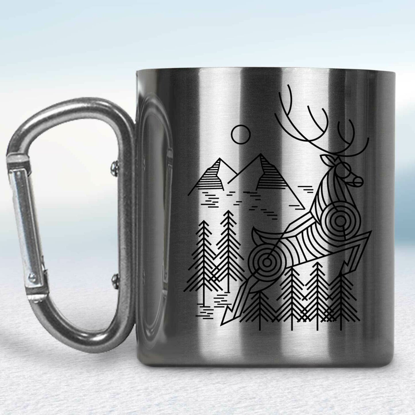 Kovový turistický hrnček s karabínkou