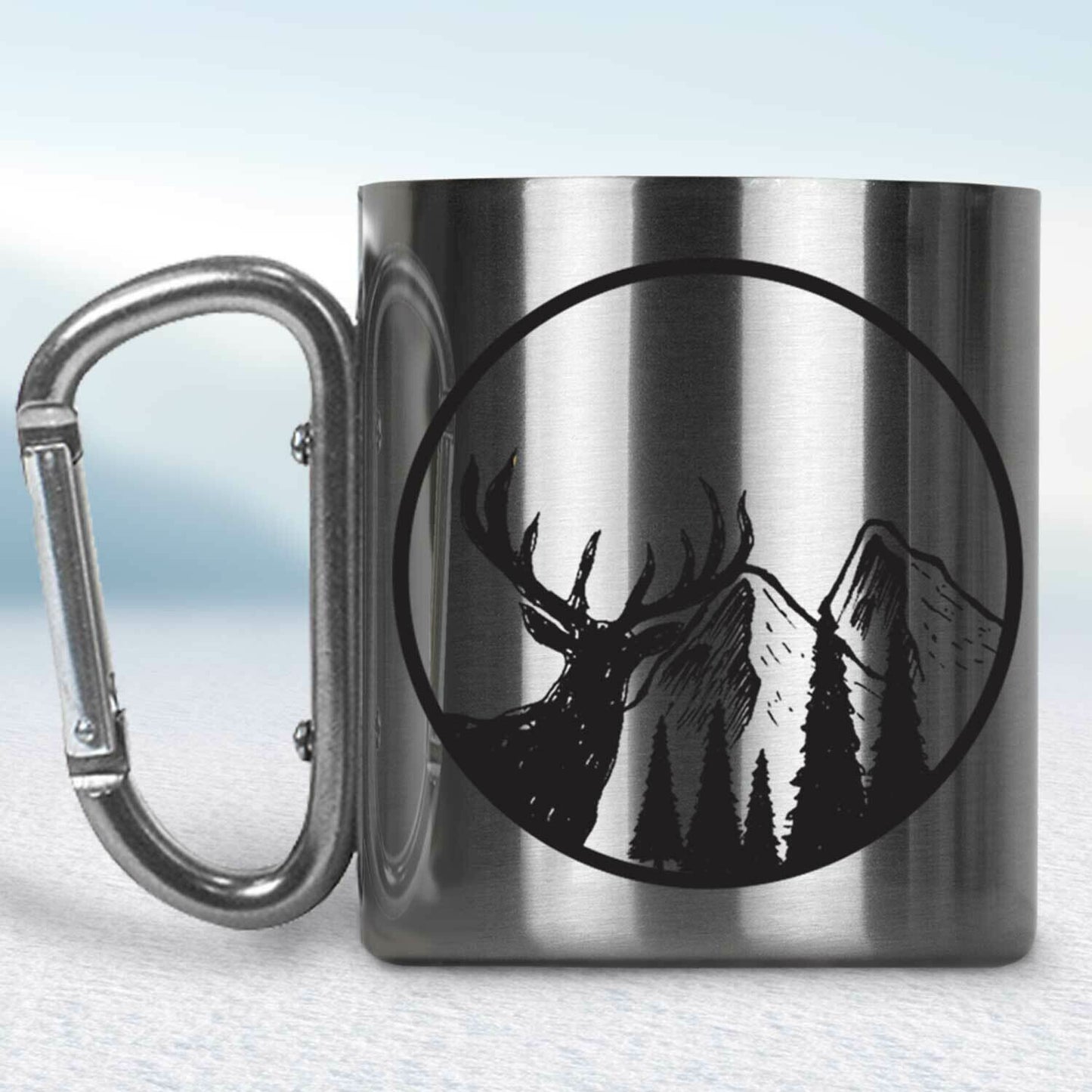 Kovový turistický hrnček s karabínkou