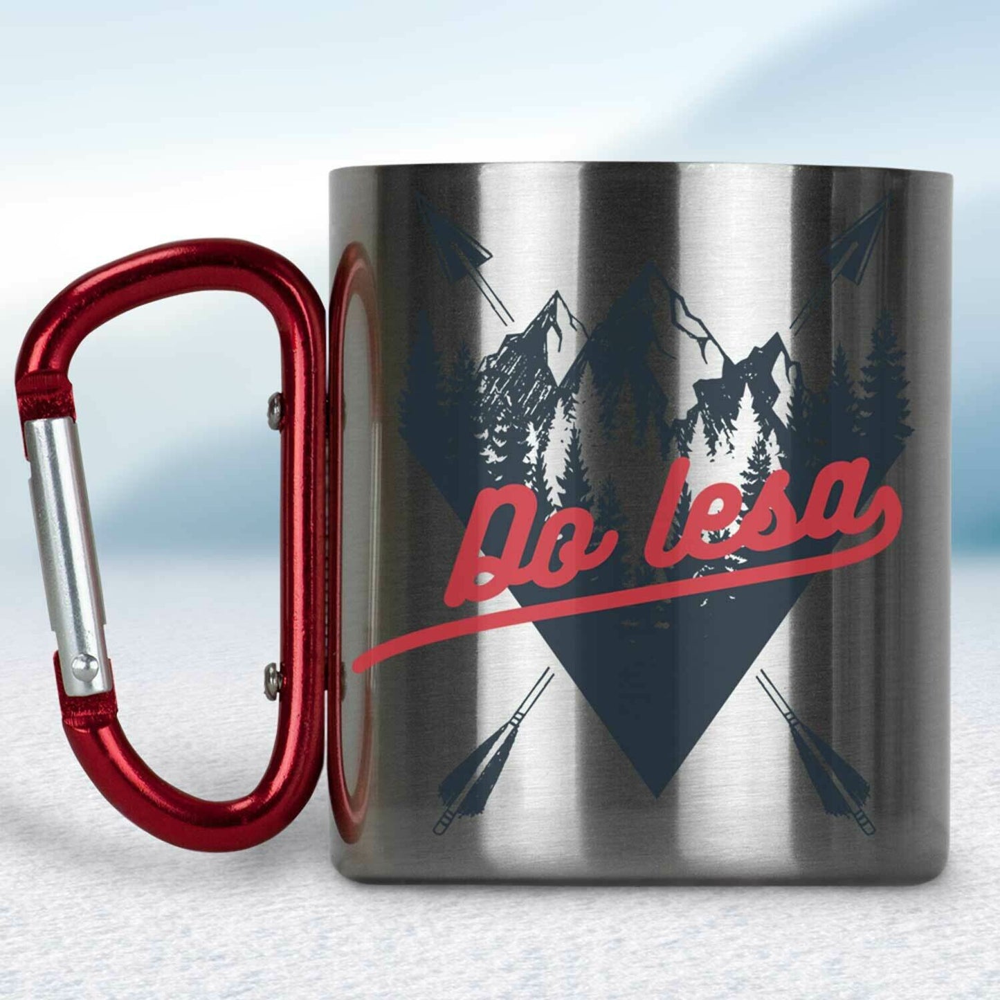 Kovový turistický hrnček s karabínkou