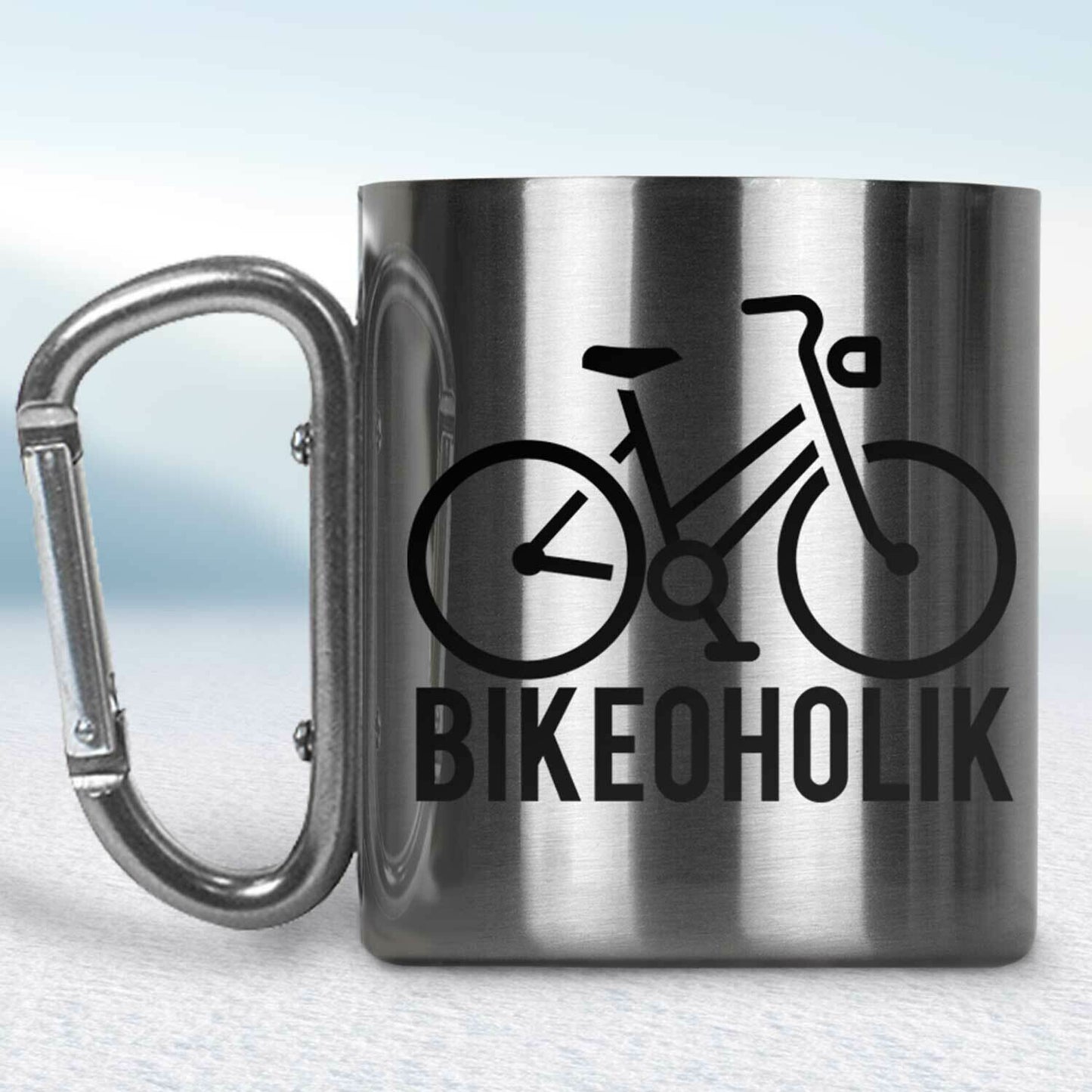 Kovový turistický hrnček s karabínkou