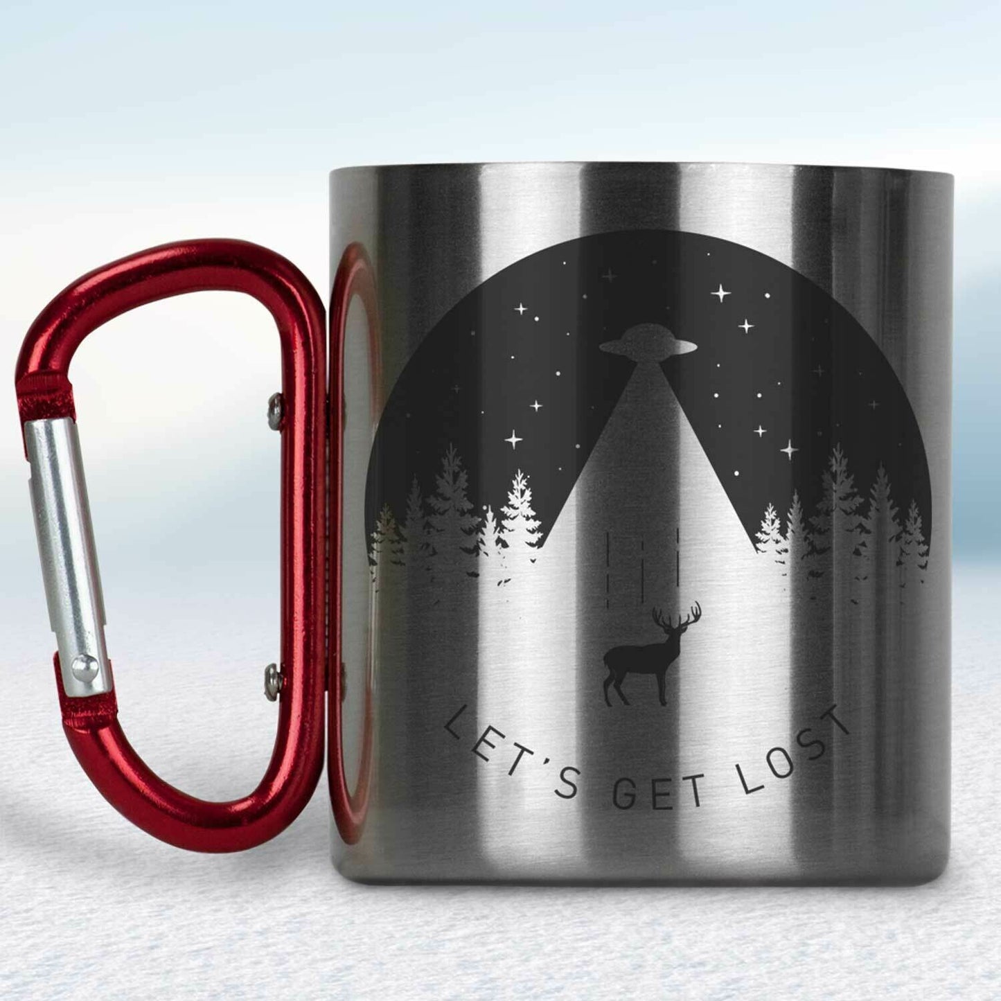 Kovový turistický hrnček s karabínkou