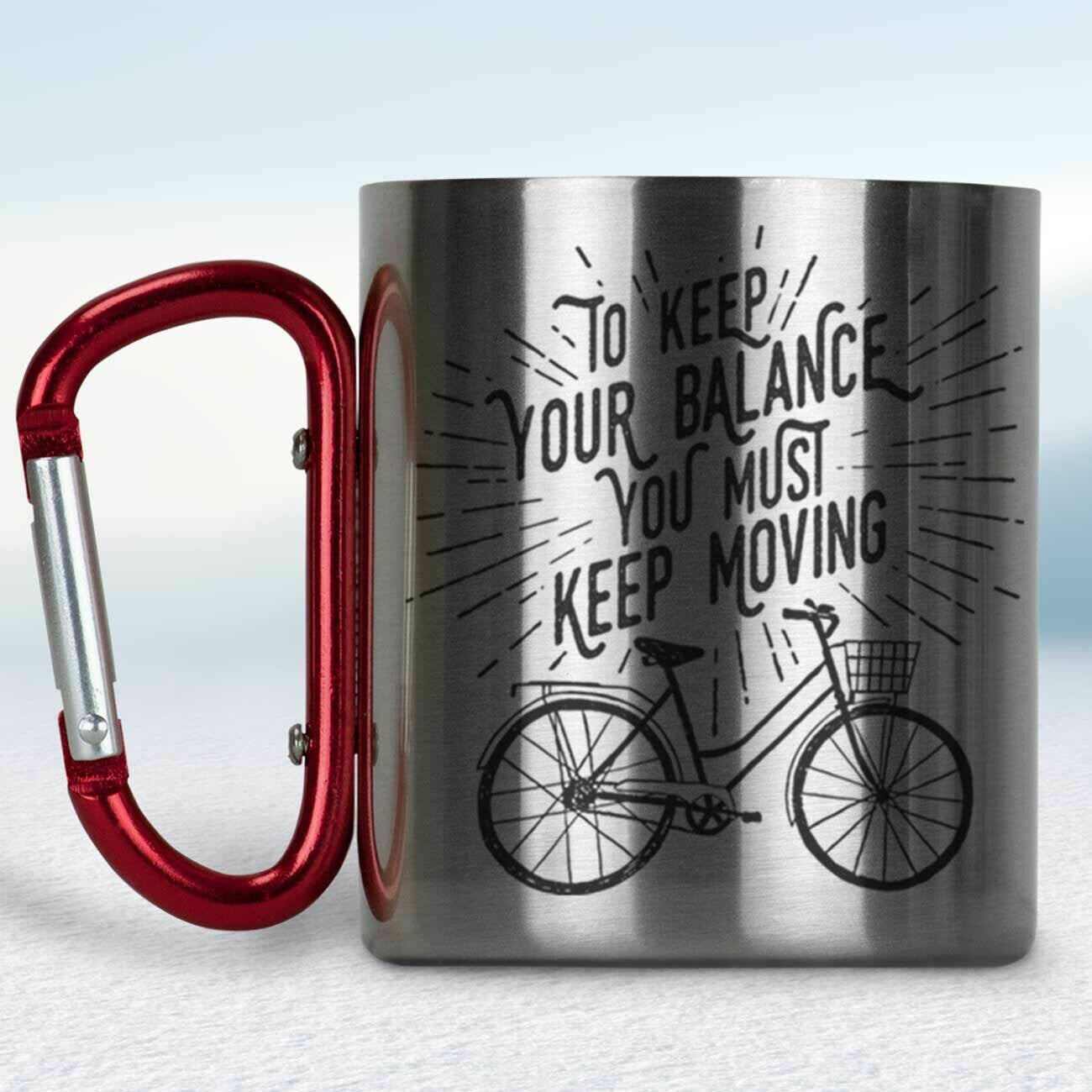 Kovový turistický hrnček s karabínkou