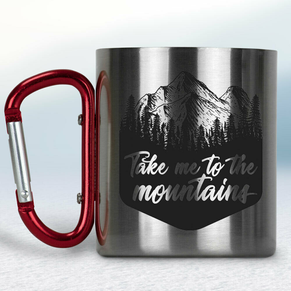 Kovový turistický hrnček s karabínkou Take Me To The Mountains