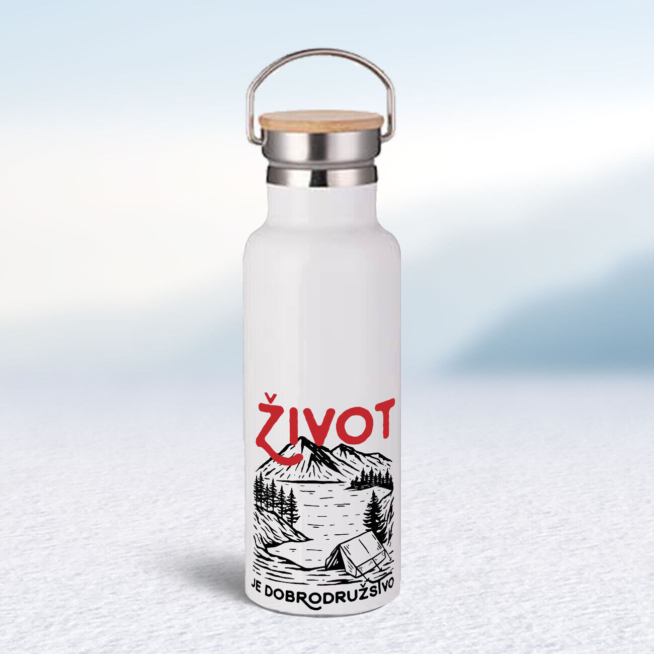 Termofľaša s úchytkou - biela - Život je dobrodružstvo
