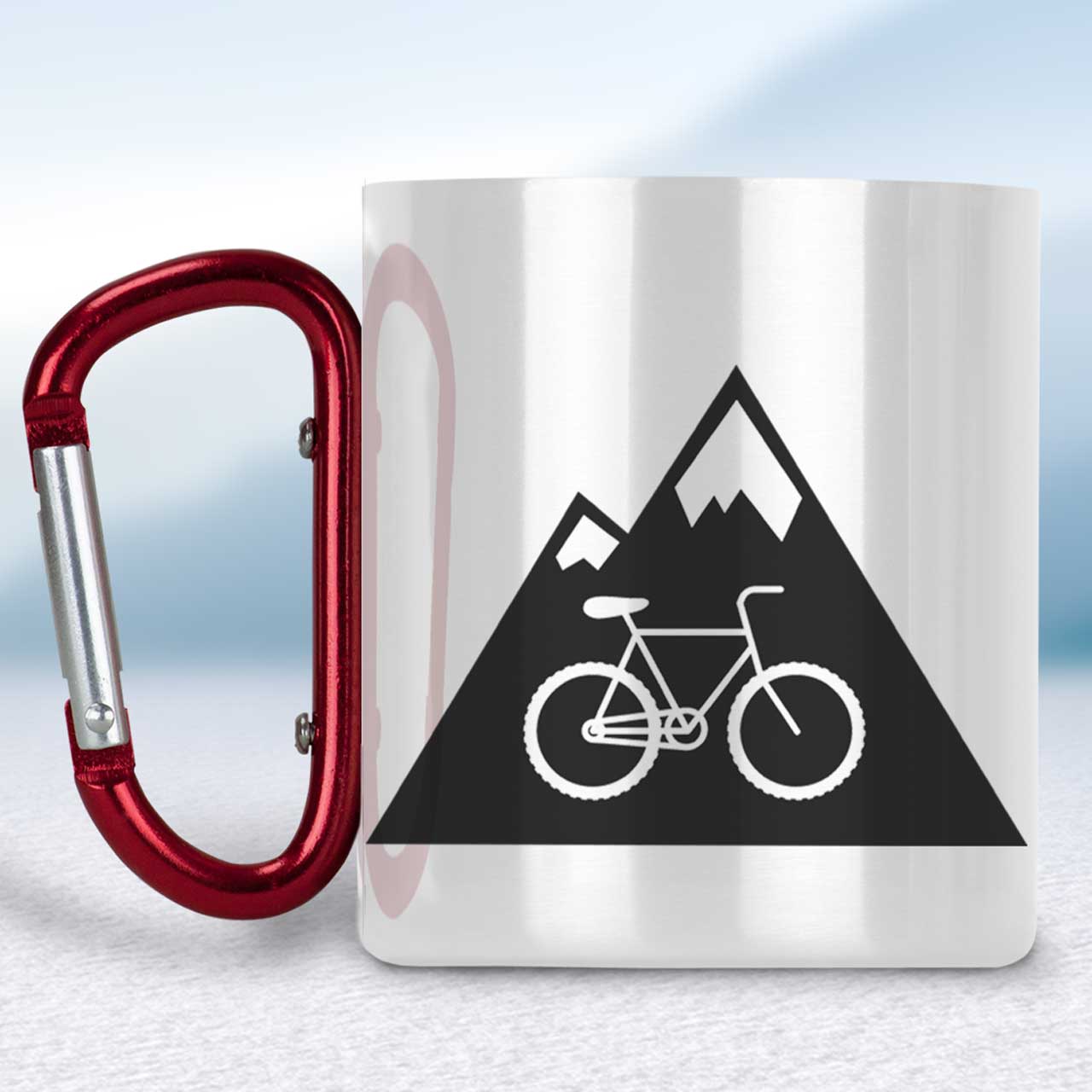 Biely turistický hrnček s karabínkou