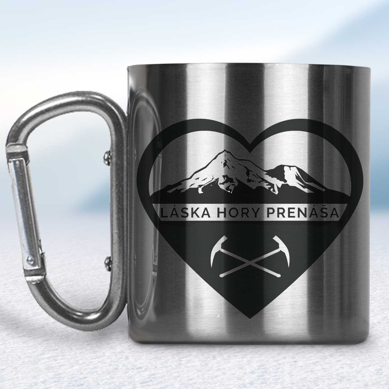 Nerezový turistický hrnček s karabínkou