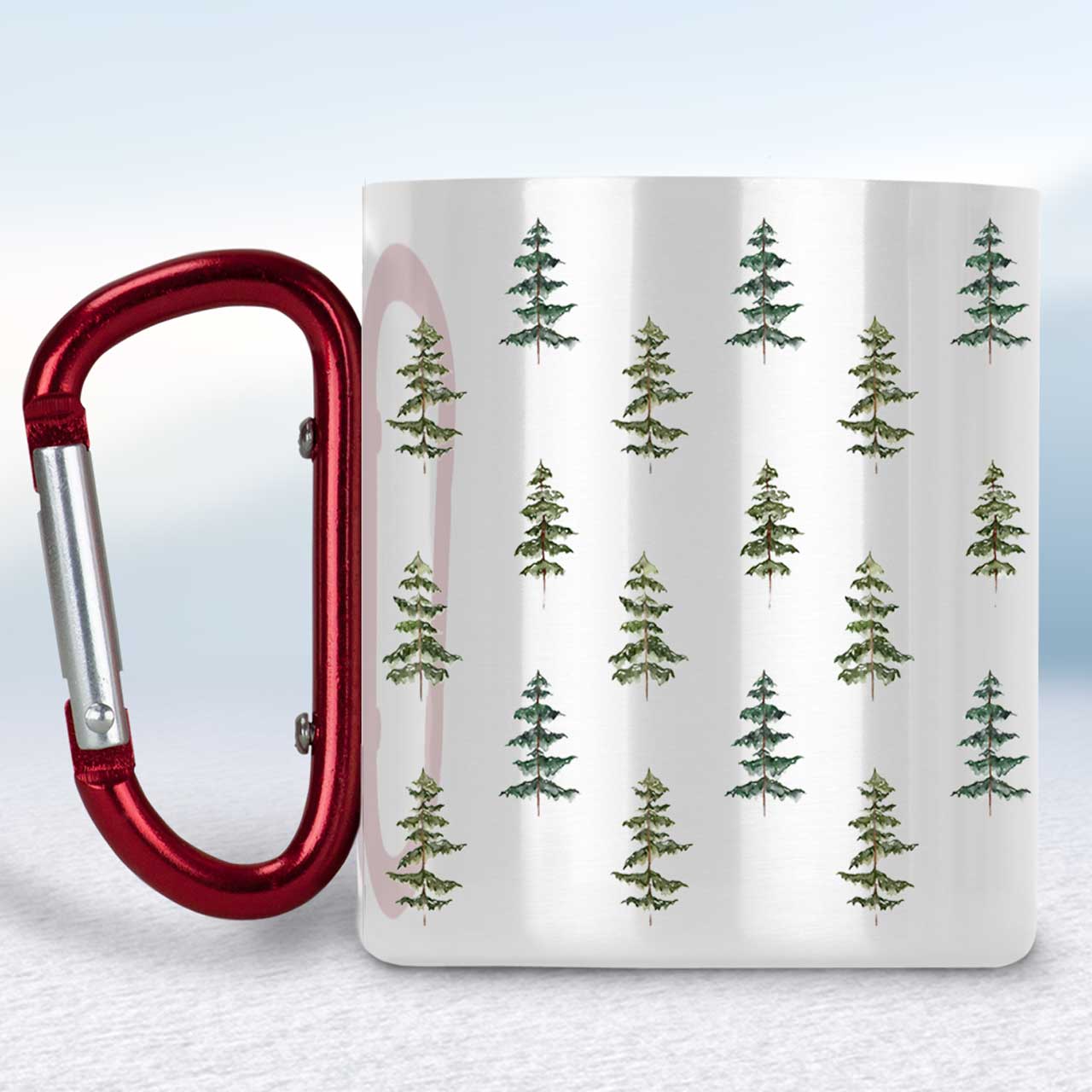 Biely turistický hrnček s karabínkou