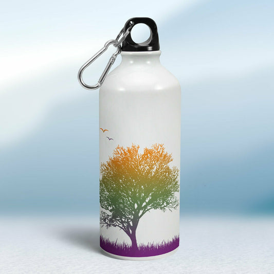 Turistická fľaša - biela - Farebný listnatý strom & vtáčiky